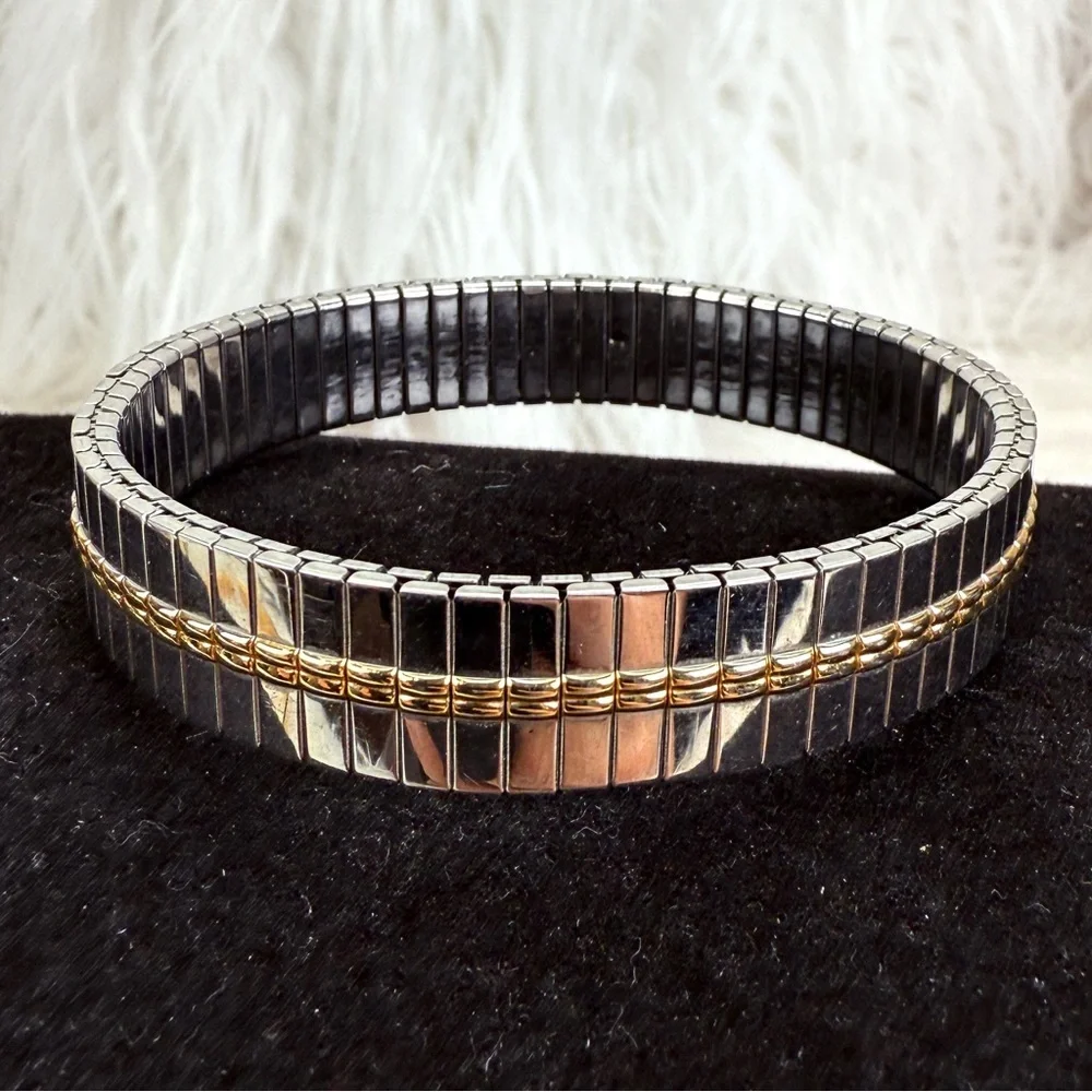 Two Toned Silverton and Goldtone Stretch Bracelet